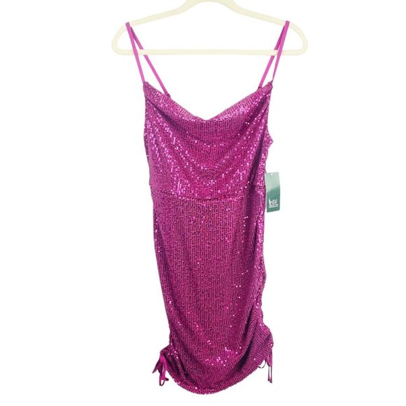 Wild Fable Size Medium Sleeveless Sequin Ruched Side Bodycon Dress Purple - Picture 2 of 8